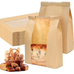 NPLUX 50 Pack Sourdough Bread Bags for Homemade Bread with Tin Tie Tab Lock Bakery Bags with Window kraft Bag for Toast Sandwich Cookie Snacks Packaging Storage and Gifting(8.27x13.6x3.54In) in Kuwait