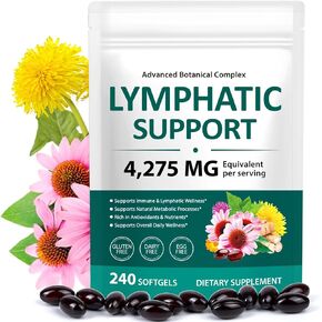 Lymphatic Drainage Supplements, 240 Softgels, Lymph System Support Supplement for Women & Men, 21-in-1 Herbal Blend with Echinacea, Burdock Root, Dandelion, Turmeric for Fluid Balance & Immune Support in Kuwait