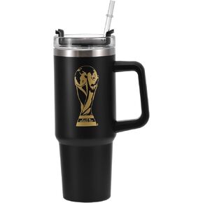 الإصدار الرسمي لكأس العالم FIFA 2026 - كوب مزدوج معزول سعة 30 أونصة بمقبض وقش - ستانلس ستيل ممتاز - غسيل يدوي فقط - يحافظ على المشروبات ساخنة 12 ساعة/باردة 24 ساعة - أسود in Kuwait