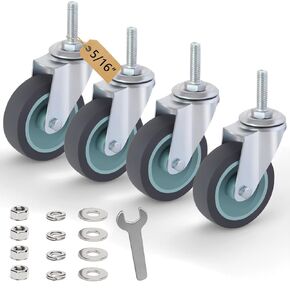 3 Inch Swivel Stem Caster Wheels Set of 4, Threaded Stem 3/8"-16 x 1-1/2" Heavy Duty Rubber Wheels for Furniture, Carts, Industrial in Kuwait