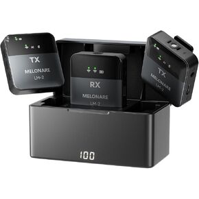 ميكروفون MELONARE LM-2 اللاسلكي المحمول، تقليل الضوضاء بالذكاء الاصطناعي، حافظة شحن 30 ساعة، ميكروفون طية صدر السترة 2.4 جيجا هرتز لهواتف iPhone/Android/الكمبيوتر اللوحي/الكاميرا in Kuwait