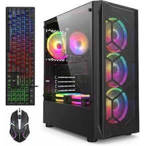 كمبيوتر سطح المكتب للألعاب STGAubron، Intel Core i5 3.2G حتى 3.6G، Radeon RX 560 4G GDDR5، 16G RAM، 512G SSD، 600M WiFi، BT 5.0، RGB Fan x 3، لوحة مفاتيح RGB وماوس ولوحة ماوس، W10H64 in Kuwait