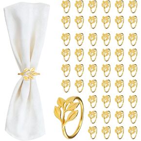CEYAZYE حلقات منديل ذهبية مجموعة من 50، حامل مناديل أوراق الشجر أبازيم لديكور الطاولة، حلقة رقيقة من سبائك الزنك اللامعة لحفلات العشاء وحفلات الزفاف والمطبخ وعيد الشكر وعيد الميلاد والمناسبات الخاصة in Kuwait