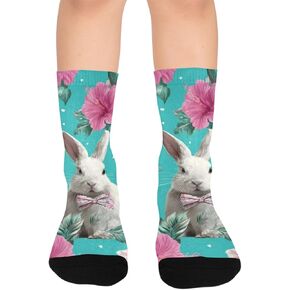 جوارب المشي لمسافات طويلة باللون الأزرق على شكل زهرة الأرنب الاستوائية - جوارب شتوية حرارية سميكة دافئة للأولاد والبنات للمدرسة، والارتداء اليومي والأنشطة الخارجية in Kuwait