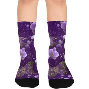 جوارب بيربل باترفلاي بلوم آرت للمشي لمسافات طويلة - جوارب شتوية حرارية سميكة دافئة للأولاد والبنات للمدرسة، والارتداء اليومي والأنشطة الخارجية in Kuwait