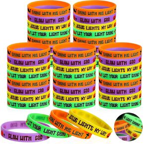 Sosation 100 Pcs Vbs 2026 Bracelet Bulk Glow in the Dark Illumination Decoration Christian Religiou Silicon Gospel Wristband Inspirational Scripture Bible Rubber Bracelet for Activitie Church Gift in Kuwait