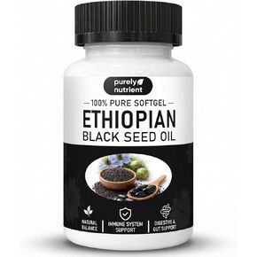 Purely Nutrient Ethiopian Black Seed Oil, Purely Ethiopian Organic BlackSeed Oil Capsules with Thymoquinone - Organic Cold Pressed, 60 Softgels in Kuwait