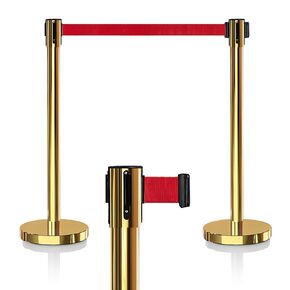 2 قطعة من دعامة التحكم في الحشود الذهبية مع دعامات حزام حمراء قابلة للسحب بطول 6.6 قدم/2 متر مع أحزمة قابلة للسحب، حواجز التحكم في الحشود، حواجز السلامة in Kuwait