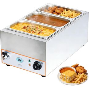 CTJ 3-Pan Commercial Food Warmer - 1500W Electric Steam Table Food Warmer 3x5.3 QT Stainless Steel Bain Marie, with Drain Faucet, Buffet Countertop for Home, Catering, Parties, Restaurants in Kuwait
