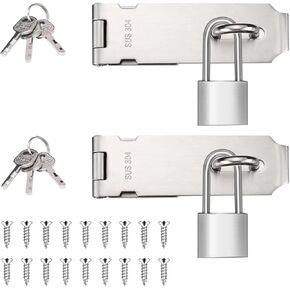 مجموعتان من أقفال بمزلاج بمشبك مقاس 5 بوصات، قفل من الفولاذ المقاوم للصدأ مع تكبل طويل 1.5 بوصة، مزلاج قفل الباب للخزائن أو البوابة (فضي) in Kuwait