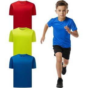 3-Pack Neon Shirts for Boys, Kids Dry Fit UPF 50+ Short Sleeve Rash Guard T Shirts, Youth Athletic Training Tee for Girls in Saudi Arabia