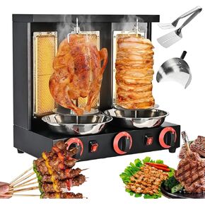 BBQ Meat Machine,Commercial Vertical Kebab Doner Meat Infrared Grill with Spatula,3 Burners,Tempe 50-300℃,Dual Control Heating in Kuwait
