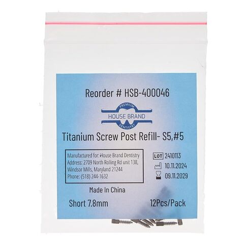 400046 HSB Titanium Screw Posts S5#5 Short 7.8mm 12/Pk in Saudi Arabia