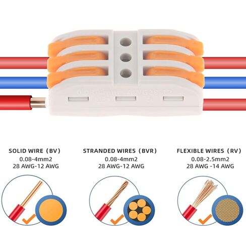 10pcs Lever Wire Connectors 3 in 3 Out Wire Splicing Connector 3 Conductor Compact Splicing Wire Connectors for Circuit Inline 24-12 AWG in Saudi Arabia