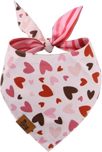 Valentine's Day Dog Bandana, Reversible Heart Stripes Design, Soft Breathable Adjustable Scarf for Small Medium Large Dogs, Boy Girl Cute Holiday Outfit Accessory Gift in Kuwait
