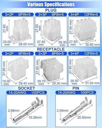 220Pcs 6 9 12Pin Electrical Wire Connectors Kit Fit for Molex MLX Connectors 2.13MM Diameter Plug with Crimp Terminal Replace ST6513, 14-20AWG Terminals Pin Sockets in Kuwait