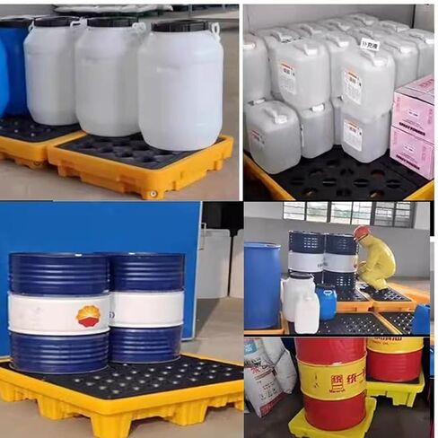 Stackable Polypropylene Spill Containment Pallet with Drain Leak-Proof Drum Spill Platform for Indoor and Outdoor, Garage Basement Storage of Goods.(128x128x17cm) in Saudi Arabia