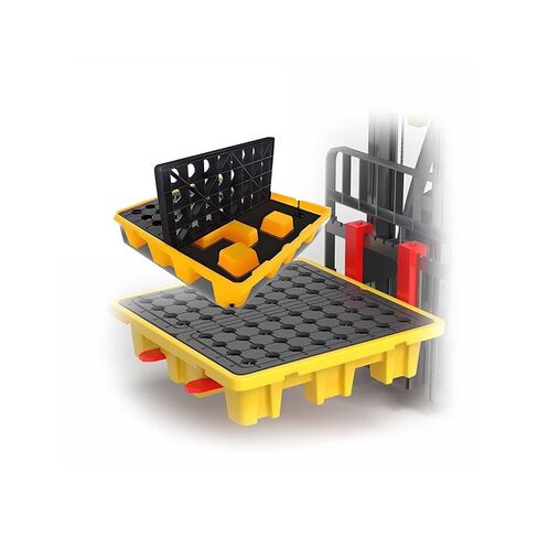 Heavy-Duty Modular Spill Platform with Grating Stackable Drum Spill Containment Pallet with Drain for Outdoor Industrial Storage & Safety Compliance(120x120x10cm) in Saudi Arabia