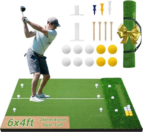 Neoaider Golf Mat, 26 mm 45mm Dual-Turf, 5x4 ft/6x4 ft Golf Hitting Mat for Practice Outdoor Indoor, High-Density Artificial Turf Mat for Hitting Chipping Driving Swinging, Gifts for Men Dad in Saudi Arabia
