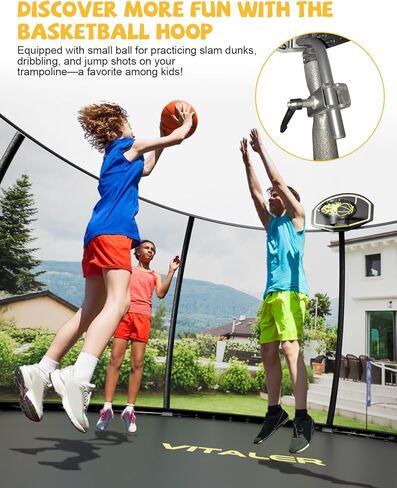ترامبولين في الهواء الطلق بطول 14 قدمًا و12 قدمًا مع طوق كرة السلة وشبكة ضميمة، ترامبولين ترفيهية للأطفال والكبار، ترامبولين في الفناء الخلفي في الهواء الطلق مع إطار مطلي مضاد للصدأ، معتمد من ASTM in Saudi Arabia