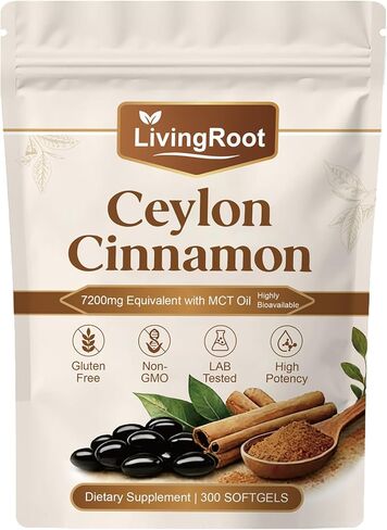 كبسولات هلامية قرفة سيلان من Living Root، مكمل قرفة سيلان عضوي من Livingroot مصنوع من قرفة سيلان حقيقية، 300 كبسولة هلامية in Saudi Arabia