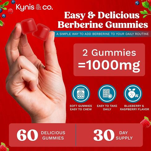 Kynis & co. Berberine Gummies with Ceylon Cinnamon and Apple Cider Vinegar - Sugar Free - Blueberry and Raspberry Flavor - 60ct - Supports metabolic and Digestive Health in Saudi Arabia
