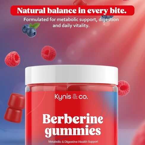 Kynis & co. Berberine Gummies with Ceylon Cinnamon and Apple Cider Vinegar - Sugar Free - Blueberry and Raspberry Flavor - 60ct - Supports metabolic and Digestive Health in Saudi Arabia