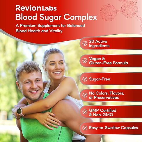 RevionLabs Blood Sugar Complex Support Supplement - 20 Active Ingredients Formula with Herbs & Vitamins to Support Healthy Blood Sugar Levels Metabolism & Energy - Vegan Gluten-Free Sugar-Free Non-GMO in Saudi Arabia