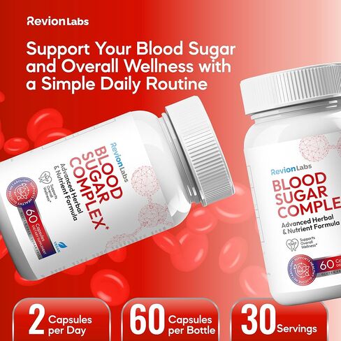 RevionLabs Blood Sugar Complex Support Supplement - 20 Active Ingredients Formula with Herbs & Vitamins to Support Healthy Blood Sugar Levels Metabolism & Energy - Vegan Gluten-Free Sugar-Free Non-GMO in Saudi Arabia