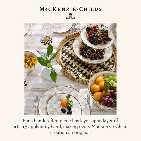 MACKENZIE-CHILDS حامل حلويات ثلاثي الطبقات، حامل صينية تقديم متدرج، مربعات موكا باللونين البني والأبيض in Saudi Arabia