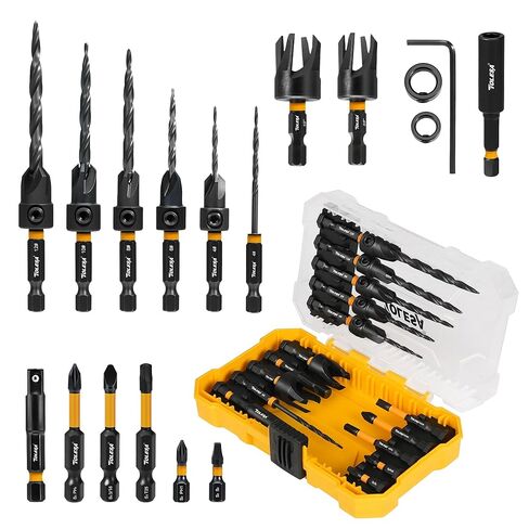 مجموعة لقم الثقب الغاطسة من TOLESA، 18 قطعة لقمة مثقاب مدببة للخشب مع قطعتين لقابس الخشب، حامل لقم تمديد مغناطيسي، لقم مفك براغي، ساق سداسية 1/4 بوصة مع صندوق تخزين in Kuwait