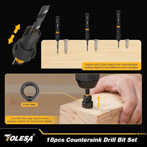 مجموعة لقم الثقب الغاطسة من TOLESA، 18 قطعة لقمة مثقاب مدببة للخشب مع قطعتين لقابس الخشب، حامل لقم تمديد مغناطيسي، لقم مفك براغي، ساق سداسية 1/4 بوصة مع صندوق تخزين in Kuwait