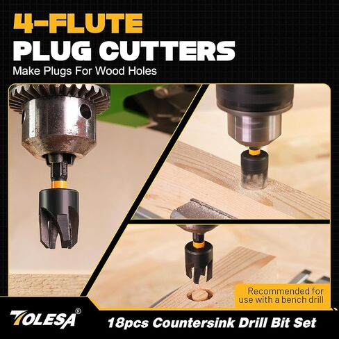 مجموعة لقم الثقب الغاطسة من TOLESA، 18 قطعة لقمة مثقاب مدببة للخشب مع قطعتين لقابس الخشب، حامل لقم تمديد مغناطيسي، لقم مفك براغي، ساق سداسية 1/4 بوصة مع صندوق تخزين in Kuwait