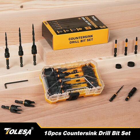 مجموعة لقم الثقب الغاطسة من TOLESA، 18 قطعة لقمة مثقاب مدببة للخشب مع قطعتين لقابس الخشب، حامل لقم تمديد مغناطيسي، لقم مفك براغي، ساق سداسية 1/4 بوصة مع صندوق تخزين in Kuwait