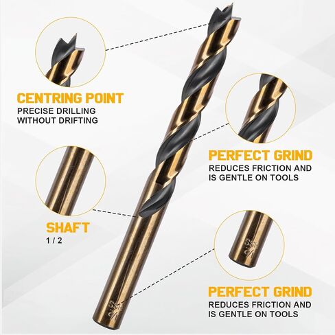 29Pcs Brad Point Wood Drill Bit Set: HSS Drill Bit Set with Double Flutes Design for Carpenter Woodworking for Hardwood, Plywood, All Types of Wood with Index Storage Case (1/16" - 1/2") in Kuwait