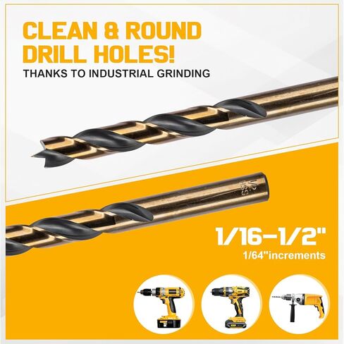 29Pcs Brad Point Wood Drill Bit Set: HSS Drill Bit Set with Double Flutes Design for Carpenter Woodworking for Hardwood, Plywood, All Types of Wood with Index Storage Case (1/16" - 1/2") in Kuwait