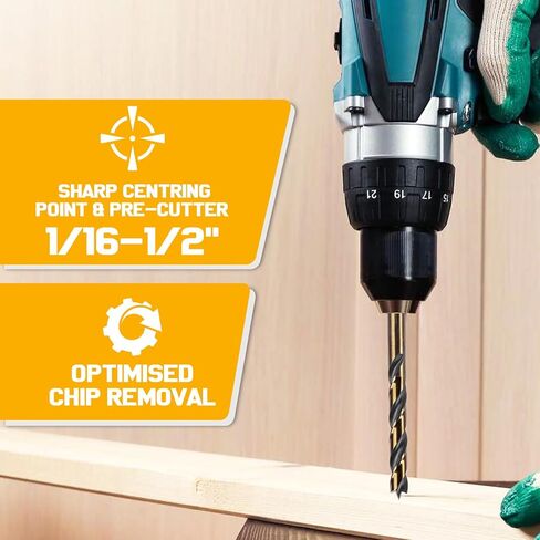 29Pcs Brad Point Wood Drill Bit Set: HSS Drill Bit Set with Double Flutes Design for Carpenter Woodworking for Hardwood, Plywood, All Types of Wood with Index Storage Case (1/16" - 1/2") in Kuwait