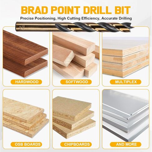 29Pcs Brad Point Wood Drill Bit Set: HSS Drill Bit Set with Double Flutes Design for Carpenter Woodworking for Hardwood, Plywood, All Types of Wood with Index Storage Case (1/16" - 1/2") in Kuwait