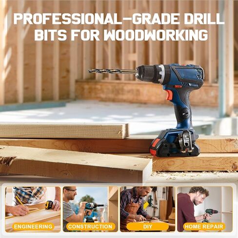 29Pcs Brad Point Wood Drill Bit Set: HSS Drill Bit Set with Double Flutes Design for Carpenter Woodworking for Hardwood, Plywood, All Types of Wood with Index Storage Case (1/16" - 1/2") in Kuwait