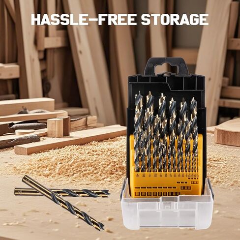 29Pcs Brad Point Wood Drill Bit Set: HSS Drill Bit Set with Double Flutes Design for Carpenter Woodworking for Hardwood, Plywood, All Types of Wood with Index Storage Case (1/16" - 1/2") in Kuwait