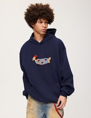 Aelfric Eden التطريز جرو هوديي و Sweatpants Sweatsuits 2 قطعة مجموعة بدلات رياضية تعقب العرق مطابقة صالة السراويل الأزرق الداكن XL in Saudi Arabia