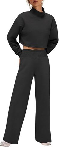 Nirovien Womens 2 Piece Lounge Set Matching Sweat Sets Mock Neck Sweatshirt and Wide Leg Sweatpants Fall Outfits in Kuwait