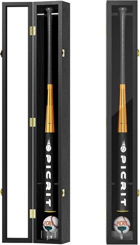 Picrit 39.3x4.9 مضرب بيسبول صندوق الظل القابل للتجميع مع قفل مزلاج من الزجاج المقسى والمعدن، حامل بيسبول أكريليك، تعليق عمودي/أفقي للتذكارات الرياضية الثمينة، عبوة واحدة in Kuwait