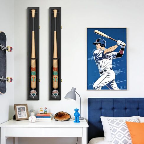 Picrit 39.3x4.9 مضرب بيسبول صندوق الظل القابل للتجميع مع قفل مزلاج من الزجاج المقسى والمعدن، حامل بيسبول أكريليك، تعليق عمودي/أفقي للتذكارات الرياضية الثمينة، عبوة واحدة in Kuwait