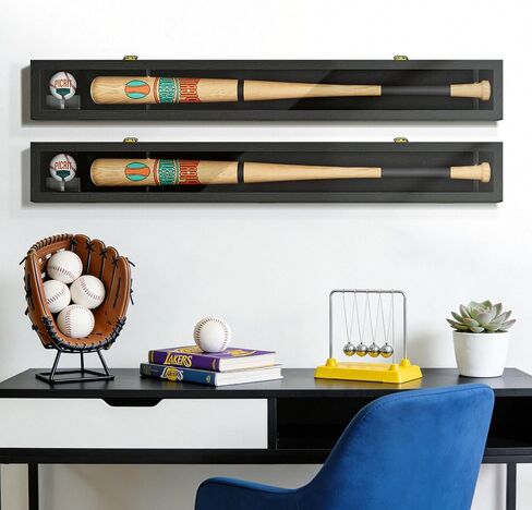 Picrit 39.3x4.9 مضرب بيسبول صندوق الظل القابل للتجميع مع قفل مزلاج من الزجاج المقسى والمعدن، حامل بيسبول أكريليك، تعليق عمودي/أفقي للتذكارات الرياضية الثمينة، عبوة واحدة in Kuwait