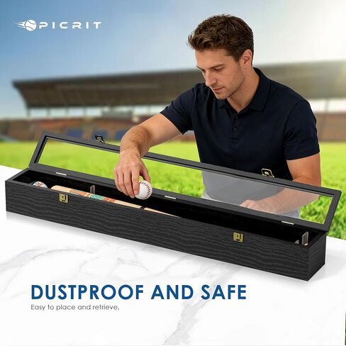Picrit 39.3x4.9 مضرب بيسبول صندوق الظل القابل للتجميع مع قفل مزلاج من الزجاج المقسى والمعدن، حامل بيسبول أكريليك، تعليق عمودي/أفقي للتذكارات الرياضية الثمينة، عبوة واحدة in Kuwait