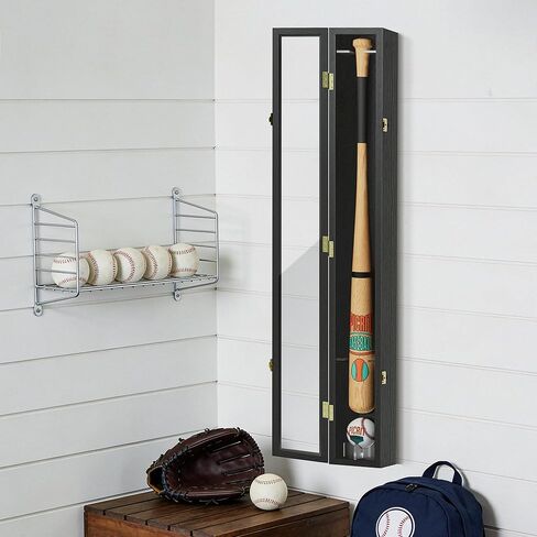 Picrit 39.3x4.9 مضرب بيسبول صندوق الظل القابل للتجميع مع قفل مزلاج من الزجاج المقسى والمعدن، حامل بيسبول أكريليك، تعليق عمودي/أفقي للتذكارات الرياضية الثمينة، عبوة واحدة in Kuwait