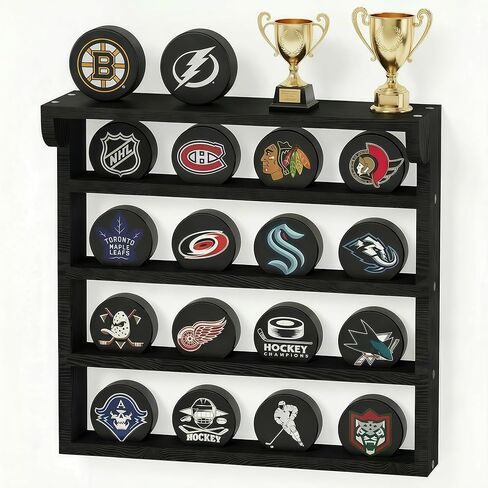 16pcs Hockey Puck Display Case, Puck Display Case Wall Mount, Solid Wood Hockey Puck Case, Hockey Puck Holder, Hockey Puck Display Box for Collection Hockey Puck in Saudi Arabia