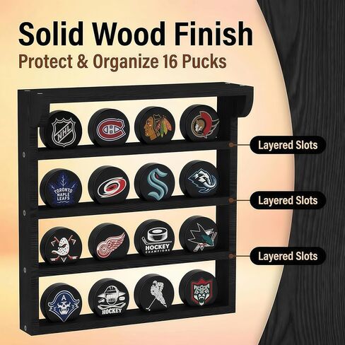 16pcs Hockey Puck Display Case, Puck Display Case Wall Mount, Solid Wood Hockey Puck Case, Hockey Puck Holder, Hockey Puck Display Box for Collection Hockey Puck in Saudi Arabia