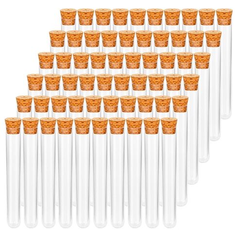 60 قطعة من أنابيب الاختبار البلاستيكية الشفافة مع أغطية - سدادات الفلين، قوارير صغيرة مقاس 15 × 100 مم 10 مل، ختم جيد لتخزين الخرز، أنابيب الحلوى، ملح الحمام، إكثار النباتات، هدايا الحفلات، الحرف اليدوية، تجارب الأطفال in Kuwait